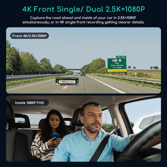 Alt view image 2 of 4 - D30S 4K Dash Cam with GPS Wi-Fi, Front and Inside Dual 2.5K 1080P, Uber Car Camera with Infrared Night Vision, Supercapacitor, 4 IR LEDs, G-Sensor, Parking Mode, Loop Recording