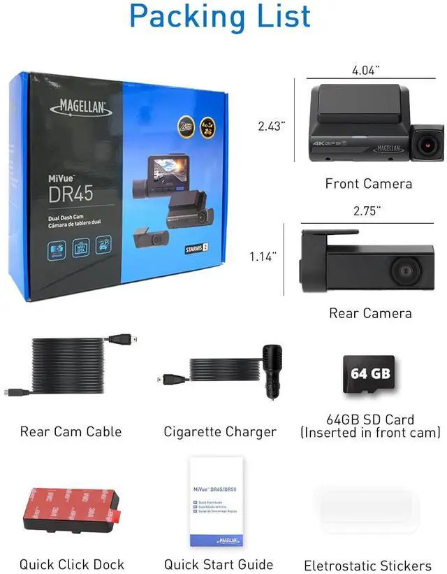 Alt view image 5 of 5 - MAGELLAN DR45 2-Channel Dash Cam, Night Vision, Front & Rear True 4K + 2K Camera for Cars, STARVIS 2 IMX678 IMX675, Strong Mount, GPS, Wi-Fi, App Control, Parking Mode, 2.7" IPS, 64GB Card Included