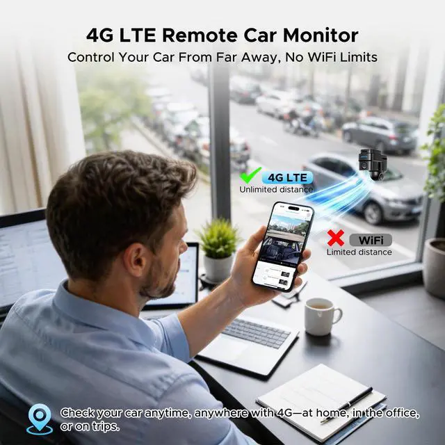 Alt view image 4 of 7 - LAMTTO 4G LTE Dash Cam Front and Inside, Dual Dash Camera with Remote Live View via App, Real-Time GPS Tracking,Radar Parking Monitor, Anti-Theft Car Security Camera for Drivers, Fleet & Family Safety