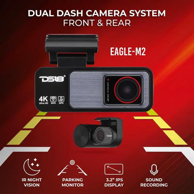 Alt view image 2 of 7 - Eagle-M2 4K Dash Cam Dual Front and Rear, WiFi GPS Dash Cam with Night Vision, Parking Mode, Super Capacitor, Wide Angle, G-Sensor, Includes 64GB microSD Card