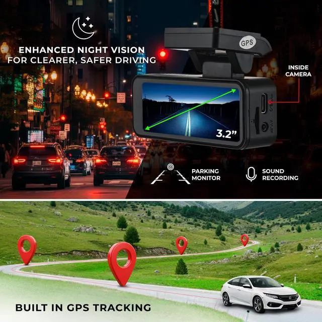 Alt view image 4 of 7 - Eagle-M2 4K Dash Cam Dual Front and Rear, WiFi GPS Dash Cam with Night Vision, Parking Mode, Super Capacitor, Wide Angle, G-Sensor, Includes 64GB microSD Card