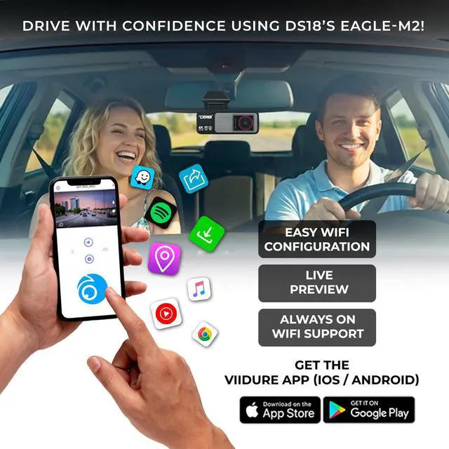 Alt view image 7 of 7 - Eagle-M2 4K Dash Cam Dual Front and Rear, WiFi GPS Dash Cam with Night Vision, Parking Mode, Super Capacitor, Wide Angle, G-Sensor, Includes 64GB microSD Card