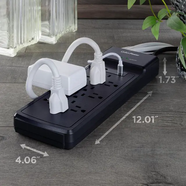 Alt view image 4 of 7 - CSP1206UC Surge Protector | 3000J, 12 Outlets, 1 USB-A, 1 USB-C, 6 Foot Power Cord, Black, ETL