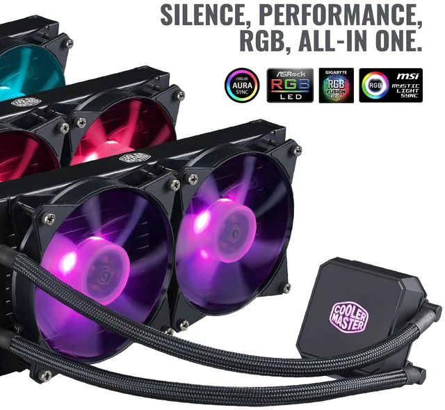 Alt view image 2 of 7 - Cooler Master MasterLiquid LC240E RGB Close-Loop AIO CPU Liquid Cooler, 240mm Radiator, Dual Chamber RGB Pump, Dual MF120R RGB Fans, RGB Lighting for AMD Ryzen/Intel LGA1151