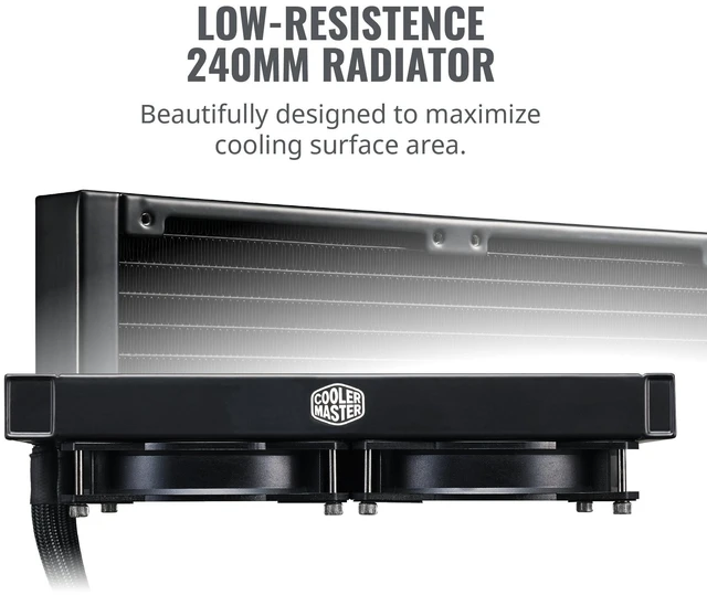 Alt view image 5 of 7 - Cooler Master MasterLiquid LC240E RGB Close-Loop AIO CPU Liquid Cooler, 240mm Radiator, Dual Chamber RGB Pump, Dual MF120R RGB Fans, RGB Lighting for AMD Ryzen/Intel LGA1151