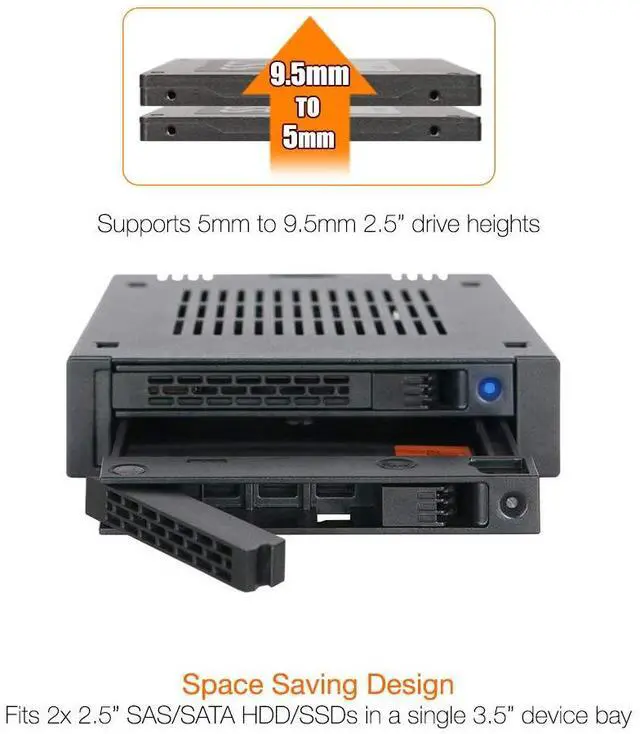 Alt view image 3 of 7 - 2 Bay 2.5 SAS/SATA HDD/SSD Mobile Rack for External 3.5 Bay | ExpressCage MB742SP-B