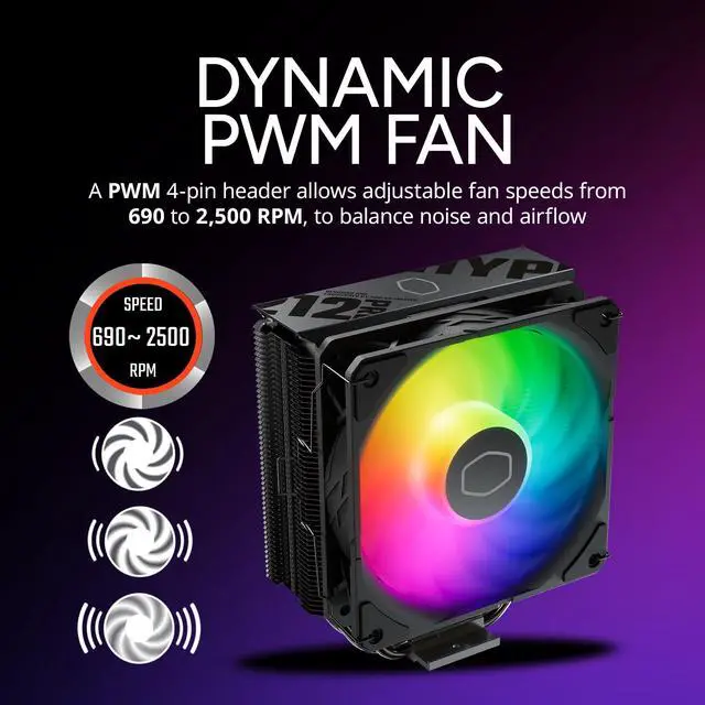 Alt view image 6 of 7 - Hyper 212 PRO ARGB CPU Air Cooler 120mm High Performance PWM Fan, 4 Copper Heat Pipes, Sleek Design Top Cover, Low Noise & Easy Installation, AMD AM5/AM4 & Intel LGA 1851/1700