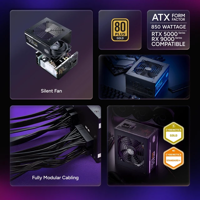 Alt view image 2 of 7 - Cooler Master MWE Gold 850 V2 Power Supply, Fully Modular | Certification Cybenetics Gold & Noise Standard +, 80 PLUS Gold, 850W, Semi-Fanless Low Noise, Fully Modular