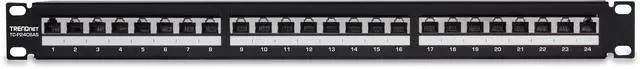 Alt view image 2 of 7 - 24-Port Cat6A Shielded Patch Panel, 1U 19" Metal Housing, 10G Ready, Cat5e,Cat6,Cat6A Compatible, Cable Management, Color-Coded Labeling for T568A and T568B Wiring, Black, TC-P24C6AS
