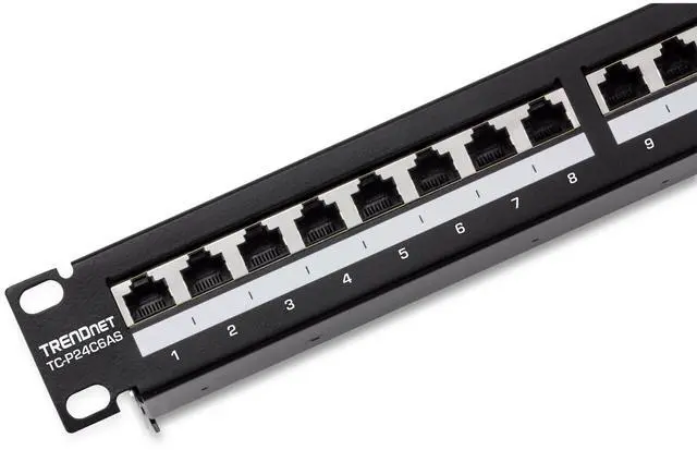 Alt view image 6 of 7 - 24-Port Cat6A Shielded Patch Panel, 1U 19" Metal Housing, 10G Ready, Cat5e,Cat6,Cat6A Compatible, Cable Management, Color-Coded Labeling for T568A and T568B Wiring, Black, TC-P24C6AS