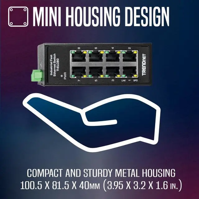 Alt view image 2 of 14 - TRENDnet 8-Port Industrial Fast Ethernet DIN-Rail Mini Switch, TI-ELC80, 8 x 10/100Mbps Ports, IP30 Rated Housing, 1Gbps Switching Capacity, Black