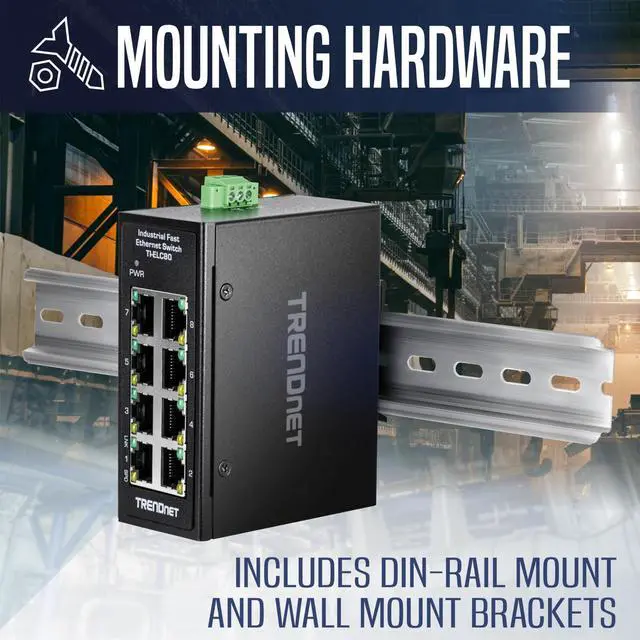 Alt view image 3 of 14 - TRENDnet 8-Port Industrial Fast Ethernet DIN-Rail Mini Switch, TI-ELC80, 8 x 10/100Mbps Ports, IP30 Rated Housing, 1Gbps Switching Capacity, Black
