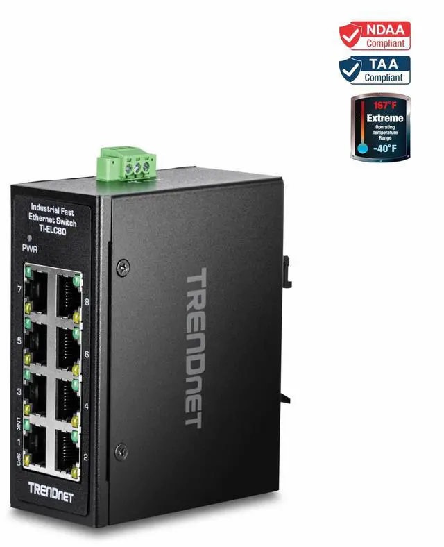 Alt view image 7 of 14 - TRENDnet 8-Port Industrial Fast Ethernet DIN-Rail Mini Switch, TI-ELC80, 8 x 10/100Mbps Ports, IP30 Rated Housing, 1Gbps Switching Capacity, Black