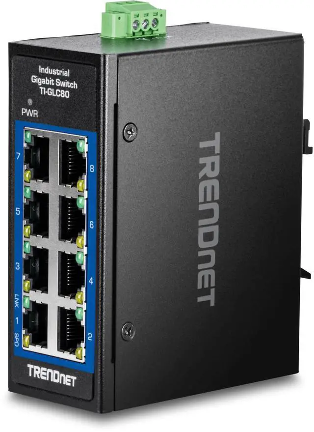 Main image of TRENDnet 8-Port Industrial Gigabit DIN-Rail Mini Switch, TI-GLC80, 8 x Gigabit Ports, Extreme Temperature IP30 Rated, 16Gbps Switch Capacity, Black