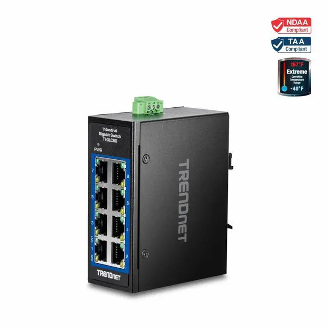 Alt view image 5 of 14 - TRENDnet 8-Port Industrial Gigabit DIN-Rail Mini Switch, TI-GLC80, 8 x Gigabit Ports, Extreme Temperature IP30 Rated, 16Gbps Switch Capacity, Black
