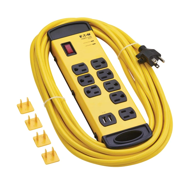 Alt view image 3 of 7 - Eaton TLM825USB 25ft Long Cord Surge Protector with 2 USB Ports Heavy Duty Metal Power Strip, 8 Outlets, 1960 Joules, Manufacturer's & $75,000 Insurance