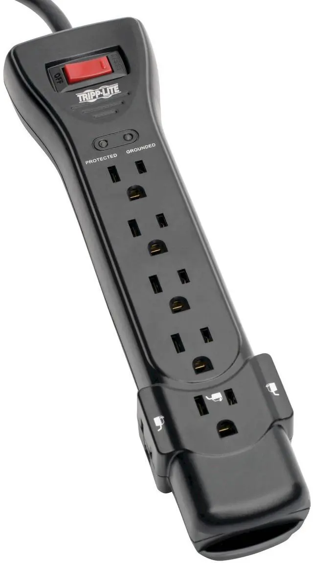 Main image of Eaton Series SUPER725B 7 Outlet Flat Plug Long Extension Cord Power Strip Surge Protector, 25ft Extension Cord with Multiple Outlets, 2160 Joules, Black, Home Office Dorm Room Essentials