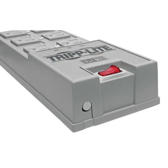 Alt view image 5 of 7 - 6 Outlet Surge Protector Power Strip, 6ft Cord, Right-Angle Plug, & $50,000 Insurance (TR-6) Grey