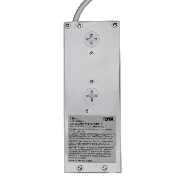 Alt view image 7 of 7 - 6 Outlet Surge Protector Power Strip, 6ft Cord, Right-Angle Plug, & $50,000 Insurance (TR-6) Grey