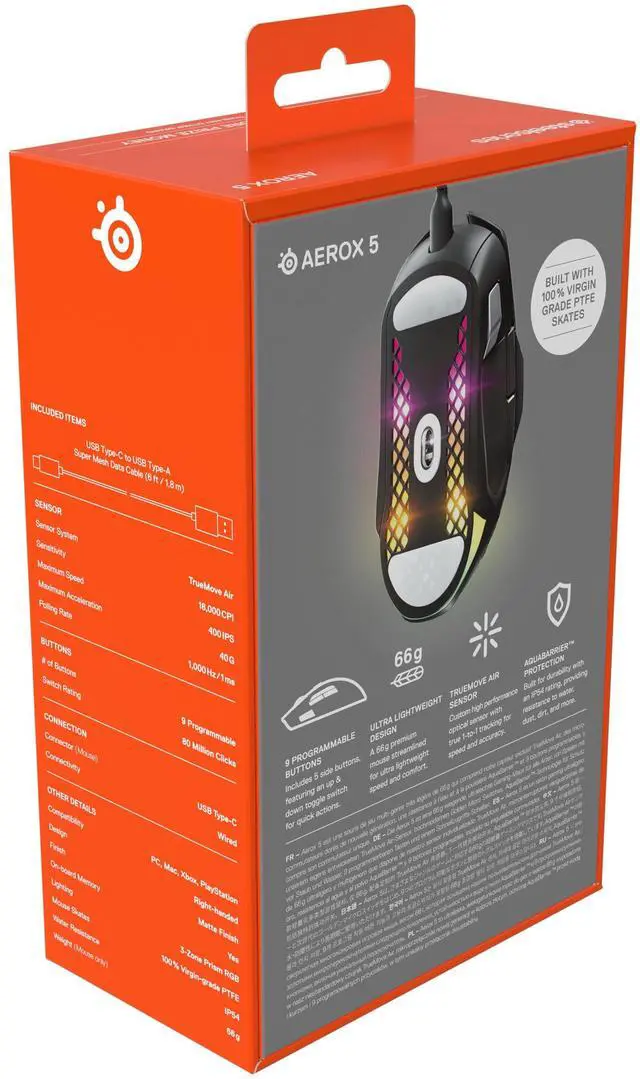 Alt view image 7 of 7 - Aerox 5 - Holey RGB Gaming Mouse - Ultra-lightweight Water Resistant Design - 18K DPI TrueMove Air Optical Sensor