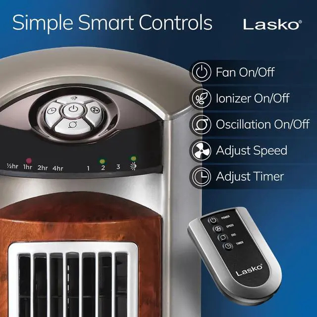 Alt view image 18 of 20 - Lasko 43" Wind Curve Nighttime Setting Tower Fan with Remote Control, Silverwood