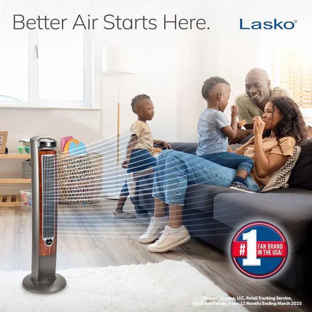 Alt view image 17 of 20 - Lasko 43" Wind Curve Nighttime Setting Tower Fan with Remote Control, Silverwood