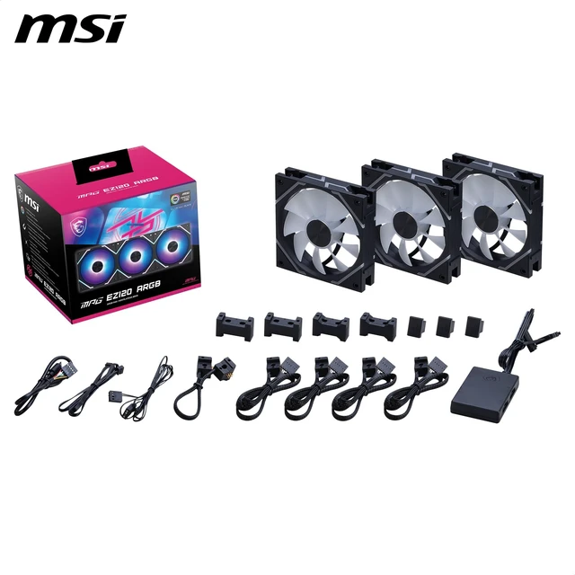 Alt view image 3 of 3 - MSI MPG EZ120 ARGB-3B Fan - 120mm ARGB Fan, Patented Magnetic Connector Block, Daisy-Chain Connection, Fluid Dynamic Bearing + Extra nut Fixing, Fan hub, Mystic Light & Cooling Wizard Support