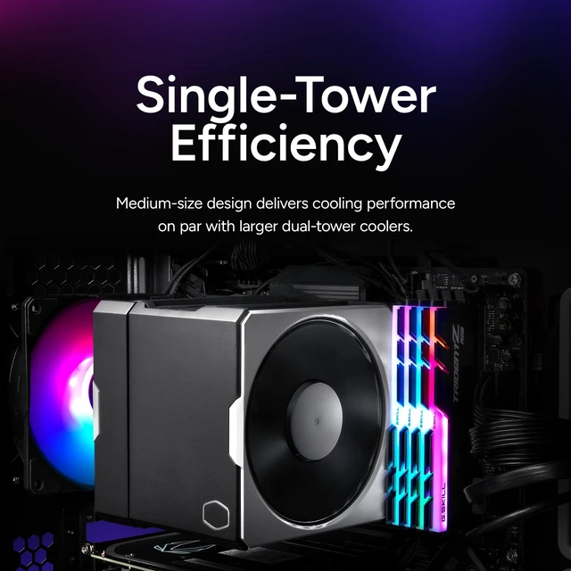 Alt view image 3 of 7 - Cooler Master Hyper 612 APEX SCHP CPU Air Cooler, Single-Tower Dual PWM Fan | AMD AM5/AM4 & Intel LGA1851/1700 Support Cooler, 6 SCHP, Quiet Cooling. Dual Mobuis 120P PWM Fans, 159mm