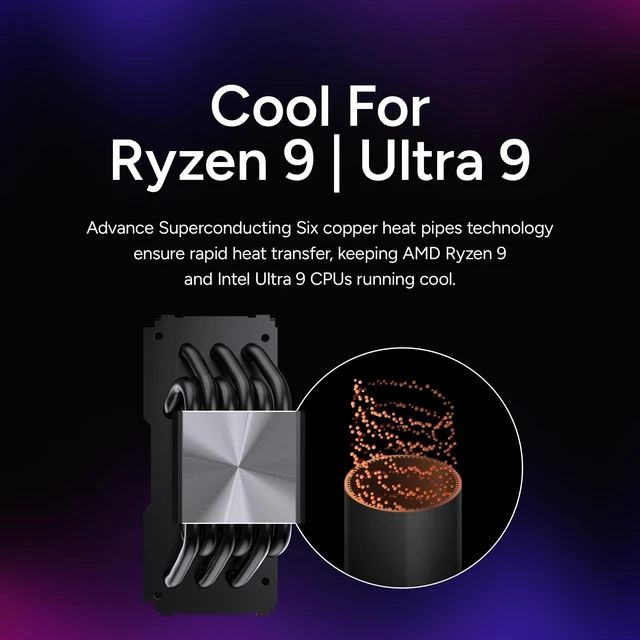Alt view image 4 of 7 - Cooler Master Hyper 612 APEX SCHP CPU Air Cooler, Single-Tower Dual PWM Fan | AMD AM5/AM4 & Intel LGA1851/1700 Support Cooler, 6 SCHP, Quiet Cooling. Dual Mobuis 120P PWM Fans, 159mm