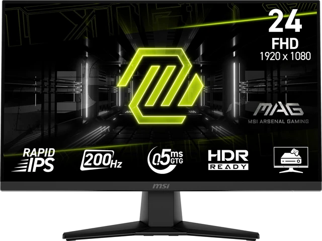 Main image of MAG 242F 24-inch 1920 x 1080 (FHD) Gaming Monitor, 200Hz, AMD FreeSync Premium, HDMI, DisplayPort, VESA, Tilt, Height Adjustable, Speaker, 0.5ms, Black