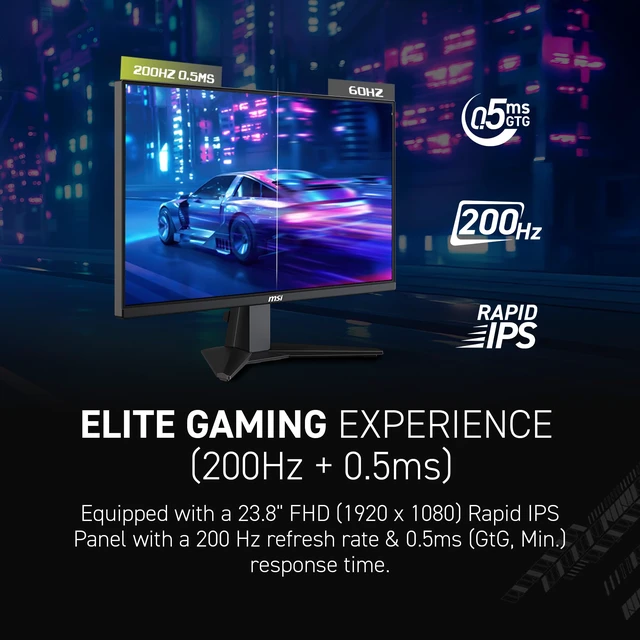 Alt view image 2 of 4 - MAG 242F 24-inch 1920 x 1080 (FHD) Gaming Monitor, 200Hz, AMD FreeSync Premium, HDMI, DisplayPort, VESA, Tilt, Height Adjustable, Speaker, 0.5ms, Black