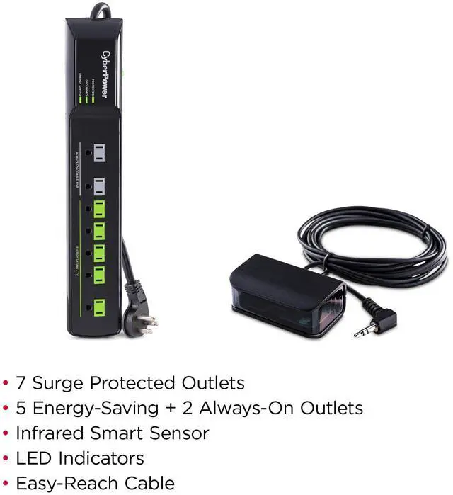 Alt view image 2 of 6 - HT705GR Tier 2 Advanced Power Strip | 1,500 J/125 V, 7 Outlets, 5ft Power Cord