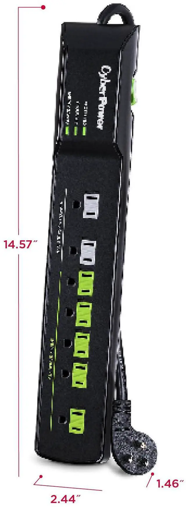 Alt view image 3 of 6 - HT705GR Tier 2 Advanced Power Strip | 1,500 J/125 V, 7 Outlets, 5ft Power Cord