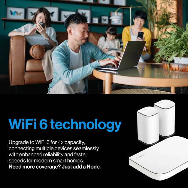 Alt view image 4 of 5 - Linksys Velop Micro Mesh LN1101 WiFi 6 Multi-Gig Router, 3.0 Gbps, Up to 2,000 sq ft, 100+ Devices