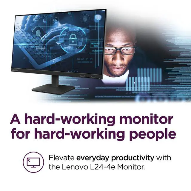 Alt view image 3 of 14 - Lenovo L24-4e - Office Monitor - 23.8" FHD IPS Display - 100Hz Refresh Rate - 4 ms MPRT - 99% sRGB - Raven Black - Tilt Stand