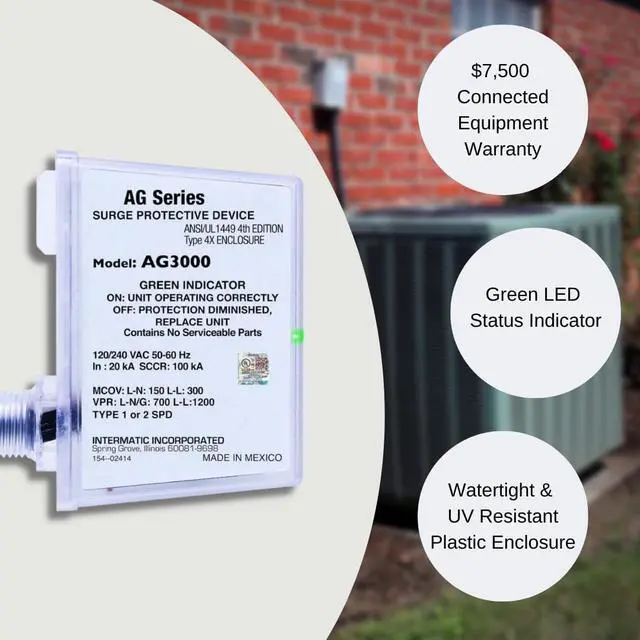 Alt view image 3 of 5 - AG3000 HVAC Surge Protective Device, 120/240 VAC | UL Listed with TPMOV Technology, a Type 4X Outdoor Enclosure, and Dual LED Indicators Showing Protection Status