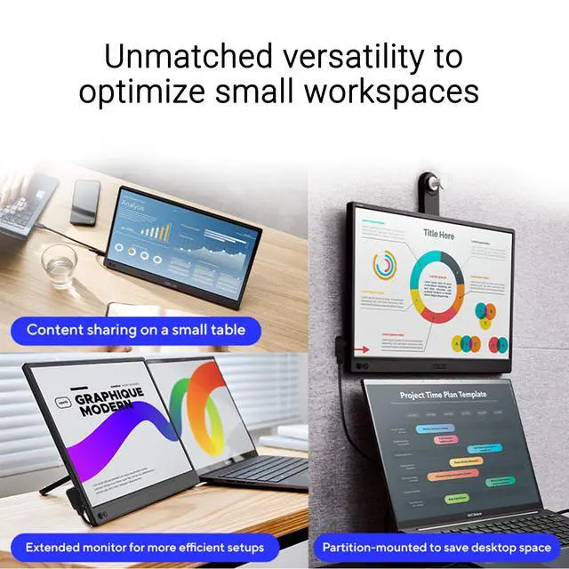 Alt view image 6 of 7 - ZenScreen 15.6 Portable Monitor for Laptop (MB169CK) - Dual USB-C, Mini-HDMI, Plug & Play External Screen for Travel Dual Setup, Full HD, IPS, Anti-Glare Surface, 360° Kickstand, 3yr Warranty