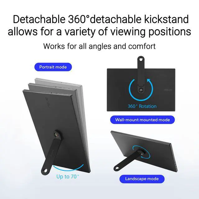 Alt view image 4 of 7 - ZenScreen 15.6 Portable Monitor for Laptop (MB169CK) - Dual USB-C, Mini-HDMI, Plug & Play External Screen for Travel Dual Setup, Full HD, IPS, Anti-Glare Surface, 360° Kickstand, 3yr Warranty