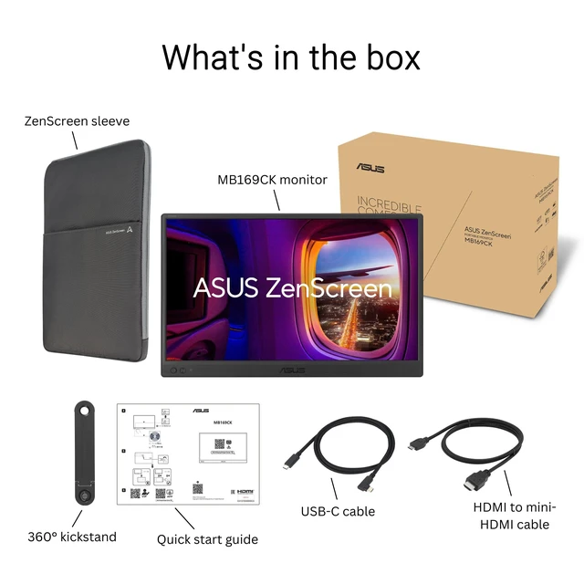 Alt view image 7 of 7 - ZenScreen MB169CK-P 15.6 Inch 1080p Portable Monitor, Damage Protect IPS, 360 Kickstand, Anti-Glare, Dual USB-C, EPEAT Gold, 1y Accidental Damage Protection, Laptop Screen Extender, for Mac & PC