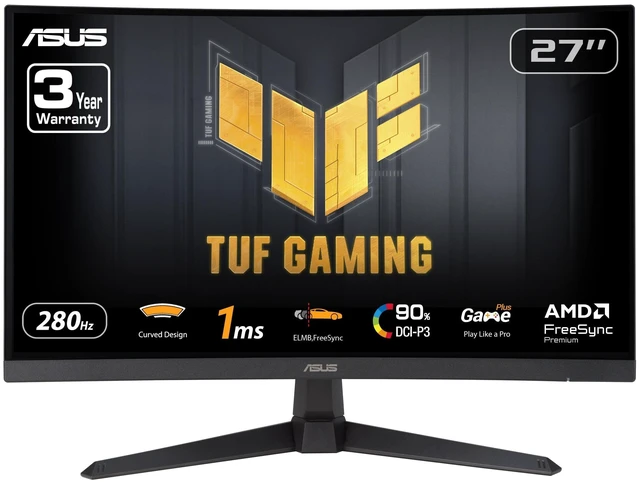 Main image of TUF Gaming 27 1080P Curved Monitor (VG27VQM1B) Full HD, 1500R, 280Hz, 1ms, Extreme Low Motion Blur, FreeSync Premium, Shadow Boost, Eye Care, 90% DCI-P3, DisplayWidget Center
