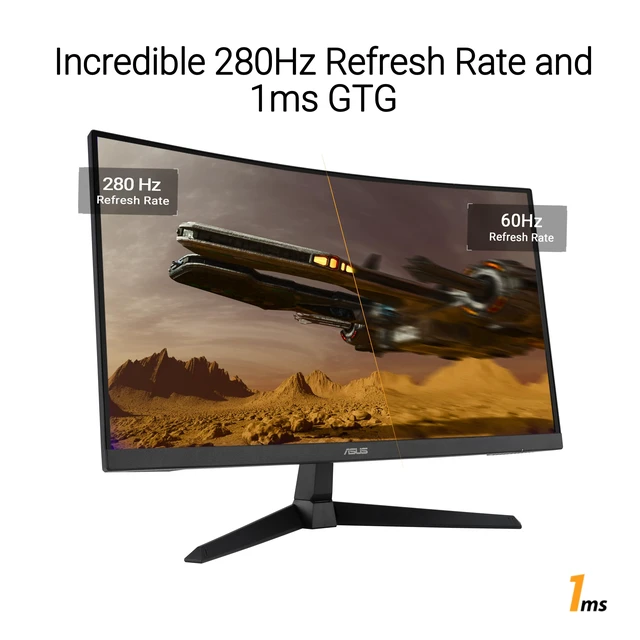 Alt view image 3 of 7 - TUF Gaming 27 1080P Curved Monitor (VG27VQM1B) Full HD, 1500R, 280Hz, 1ms, Extreme Low Motion Blur, FreeSync Premium, Shadow Boost, Eye Care, 90% DCI-P3, DisplayWidget Center