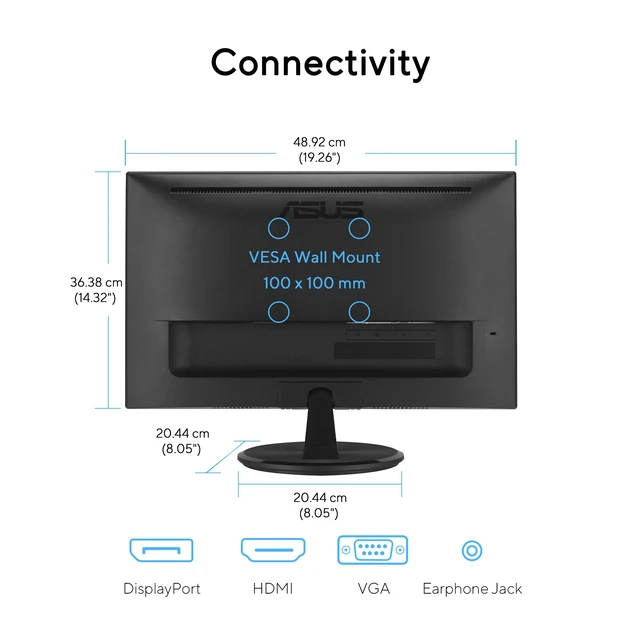 Alt view image 6 of 7 - VP229Q 21.5 Monitor, 1080P Full HD, 75Hz, IPS, FreeSync/Adaptive-Sync, Eye Care, HDMI DisplayPort VGA, Frameless, VESA Wall Mountable Black