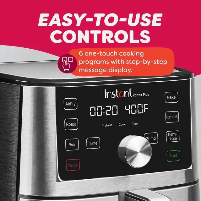 Alt view image 4 of 7 - 6QT VORTEX Plus Air Fryer, 6-in-1, Air Fry, Broil, Dehydrate, Crisp, Roast, Reheat, Bake, Dishwasher-Safe Airfryer basket, from the Makers of , Stainless Steel
