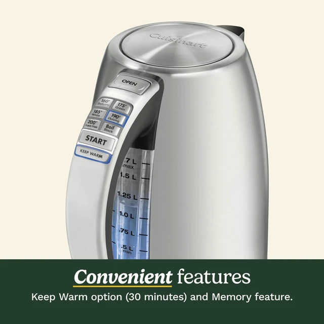 Alt view image 5 of 7 - Electric Kettle, 1500W Fast Heating, 6 Temp Presets, 1.7L | Bring water to a boil with PerfecTemp cordless electric tea kettle, includes auto shutoff & 360° base, CPK-17P1