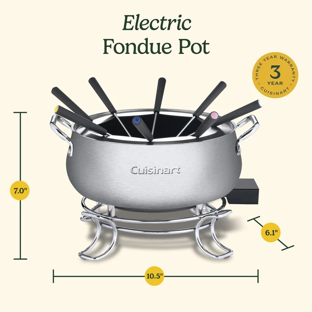 Alt view image 6 of 6 - Electric Fondue Set, Nonstick Interior, 3-Quart Pot & 8 Forks | Electric fondue pot with 8 forks, heat control & dishwasher-safe interior for chocolate, cheese, broth & oil, CFO-3SSP1