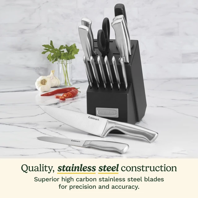 Alt view image 2 of 5 - 15-Piece Stainless Steel Hollow Handle Block Set, C77SS-15PK | Kitchen knife set with high-carbon stainless steel blades, sharpening steel, household shears & wooden block, C77SS-15PK