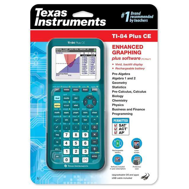 Alt view image 2 of 5 - TI-84 Plus CE Color Graphing Calculator, Teal (Metallic)