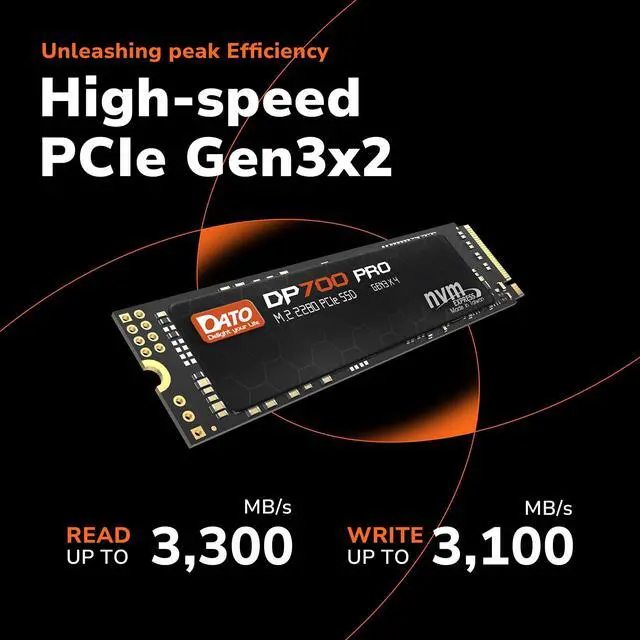 Alt view image 2 of 7 - DATO 1TB SSD M.2 2280 PCIe Gen3x4 NVMe Internal Solid State Drive, Up to 3300/3100 MB/s, DP700Pro Series