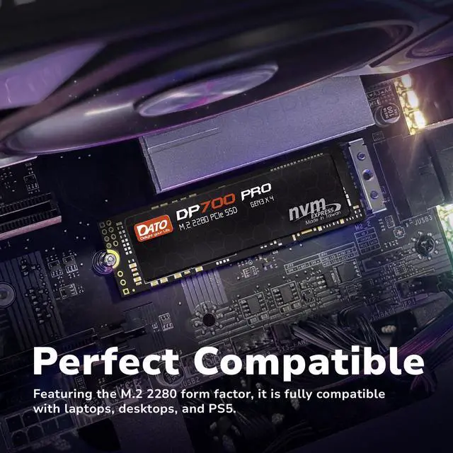 Alt view image 5 of 7 - DATO 1TB SSD M.2 2280 PCIe Gen3x4 NVMe Internal Solid State Drive, Up to 3300/3100 MB/s, DP700Pro Series