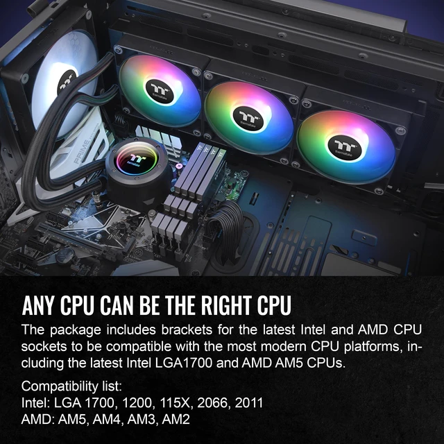 Alt view image 6 of 6 - Thermaltake TH360 ARGB Sync V2 CPU Liquid Cooler/AlO Liquid Cooling/Fan 120mm*3/PWM 500~2000 RPM/Mirror Waterblock/MB ARGB Sync Control, CL-W362-PL12SW-A,Black